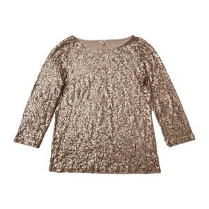 J Crew Womens 3/4 Sleeve Scoop Neck Sequin Boxy Top Blouse Beige Size Medium